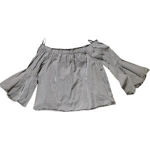 Saks Fifth Avenue black and White gingham Ruffled Off-the-Shoulder Blouse